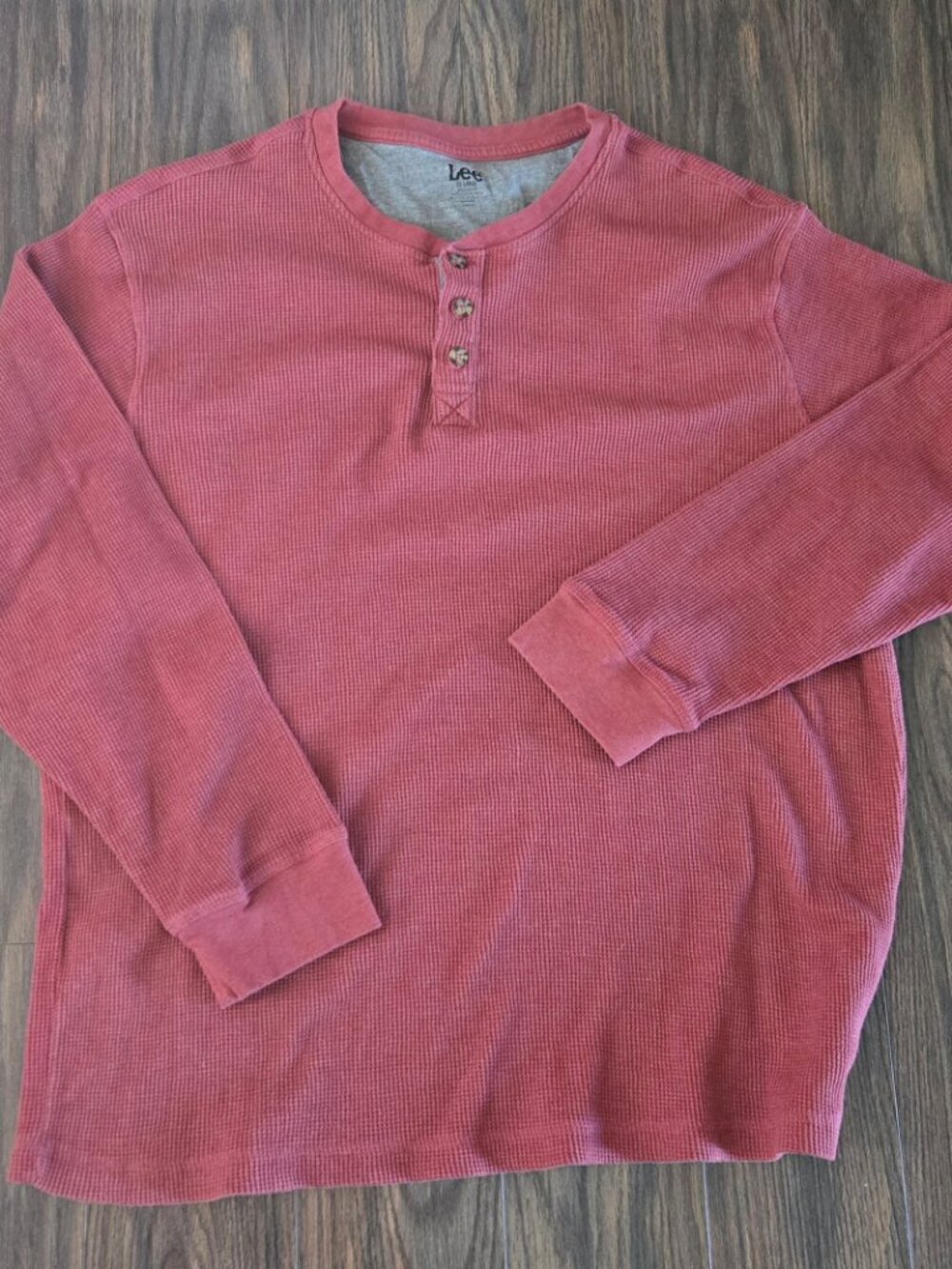 LEE Men's Red Long Sleeve Waffle Knit Henley Shirt SIZE XXL